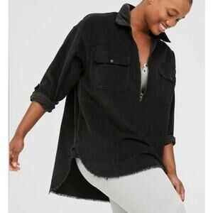 Aerie Offline Corduroy 1/2 Zip Long Sleeve Shirt Shacket Black Medium